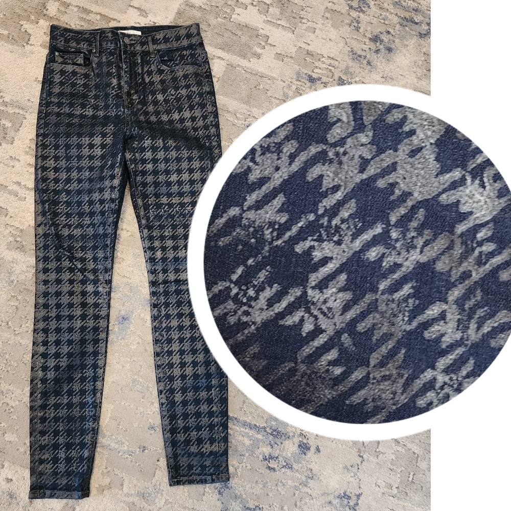 Fidelity Denim Coated Silver Blue Luna Highrise Ankle Houndstooth Jeans Size 27